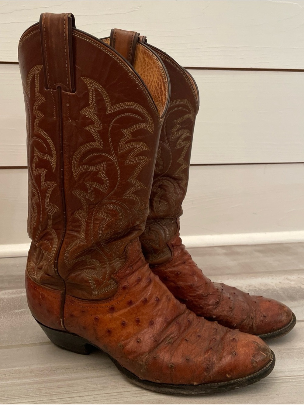 Justin 9691 Brown Ostrich Leather Western Boots Men’s 8D Cowboy Rodeo Festival